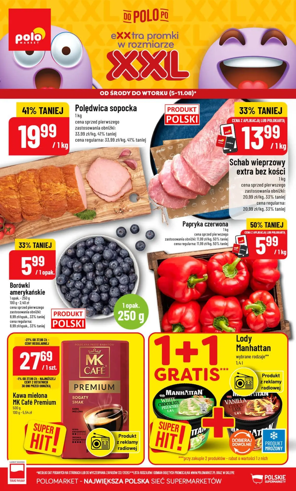 Nowa POLOmarket gazetka od jutra (05.08.2026) | Strona: 1 | Produkty: Schab wieprzowy, Papryka, Papryka czerwona, Kawa Nowa POLOmarket gazetka od jutra 05.08.2026 | Strona: 1 | Produkty: Schab wieprzowy, Papryka, Papryka czerwona, Kawa