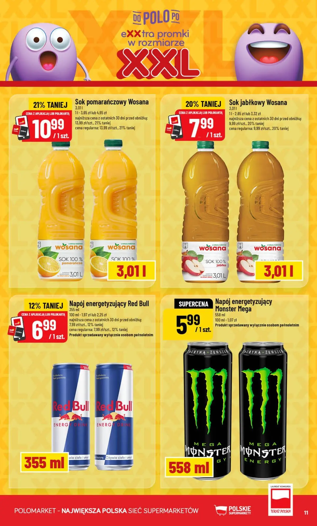 Nowa POLOmarket gazetka od jutra (05.08.2026) | Strona: 11 | Produkty: Sok pomarańczowy, Red bull, Sok jabłkowy, Sok Nowa POLOmarket gazetka od jutra 05.08.2026 | Strona: 11 | Produkty: Sok pomarańczowy, Red bull, Sok jabłkowy, Sok