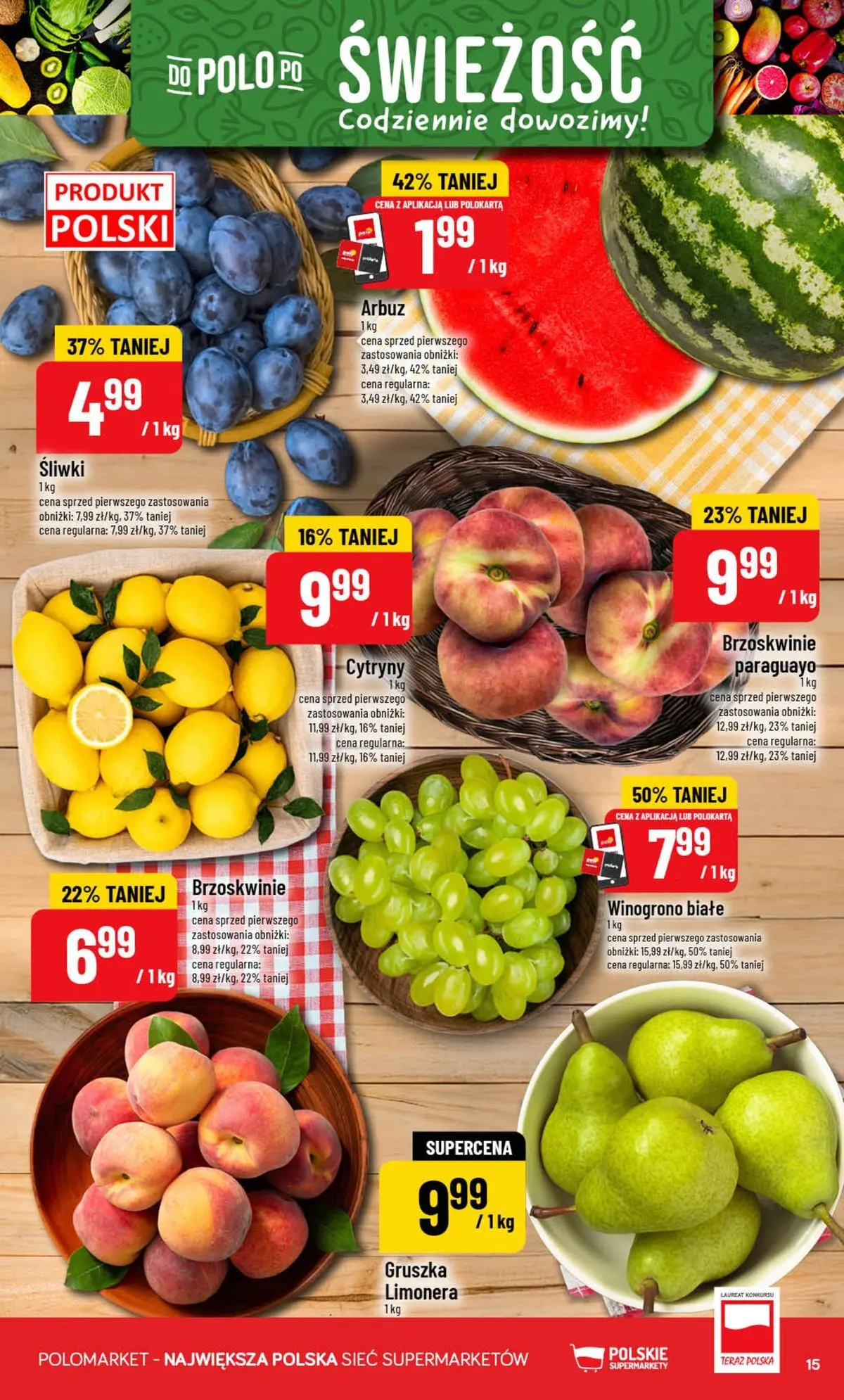 Nowa POLOmarket gazetka od jutra (05.08.2026) | Strona: 15 | Produkty: Arbuz, Winogrono, Cytryny, Brzoskwinie Nowa POLOmarket gazetka od jutra 05.08.2026 | Strona: 15 | Produkty: Arbuz, Winogrono, Cytryny, Brzoskwinie