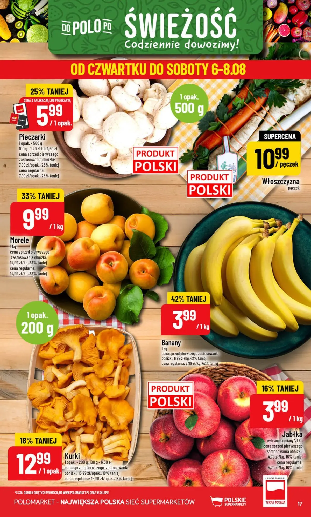 Nowa POLOmarket gazetka od jutra (05.08.2026) | Strona: 17 | Produkty: Pieczarki, Morele, Jabłka, Banany Nowa POLOmarket gazetka od jutra 05.08.2026 | Strona: 17 | Produkty: Pieczarki, Morele, Jabłka, Banany