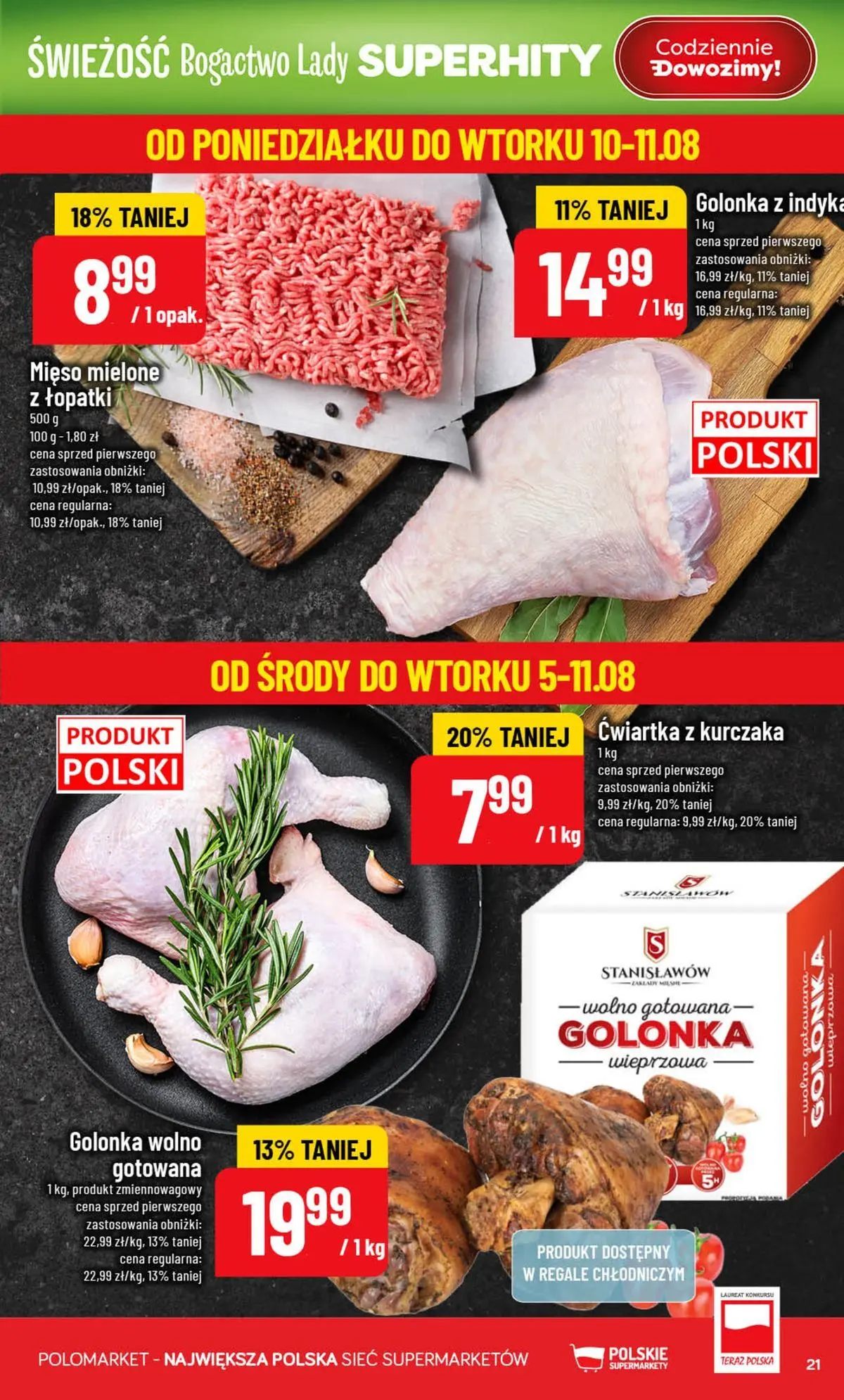 Nowa POLOmarket gazetka od jutra (05.08.2026) | Strona: 21 | Produkty: Mięso, Golonka wieprzowa, Mięso mielone, Ćwiartka z kurczaka Nowa POLOmarket gazetka od jutra 05.08.2026 | Strona: 21 | Produkty: Mięso, Golonka wieprzowa, Mięso mielone, Ćwiartka z kurczaka