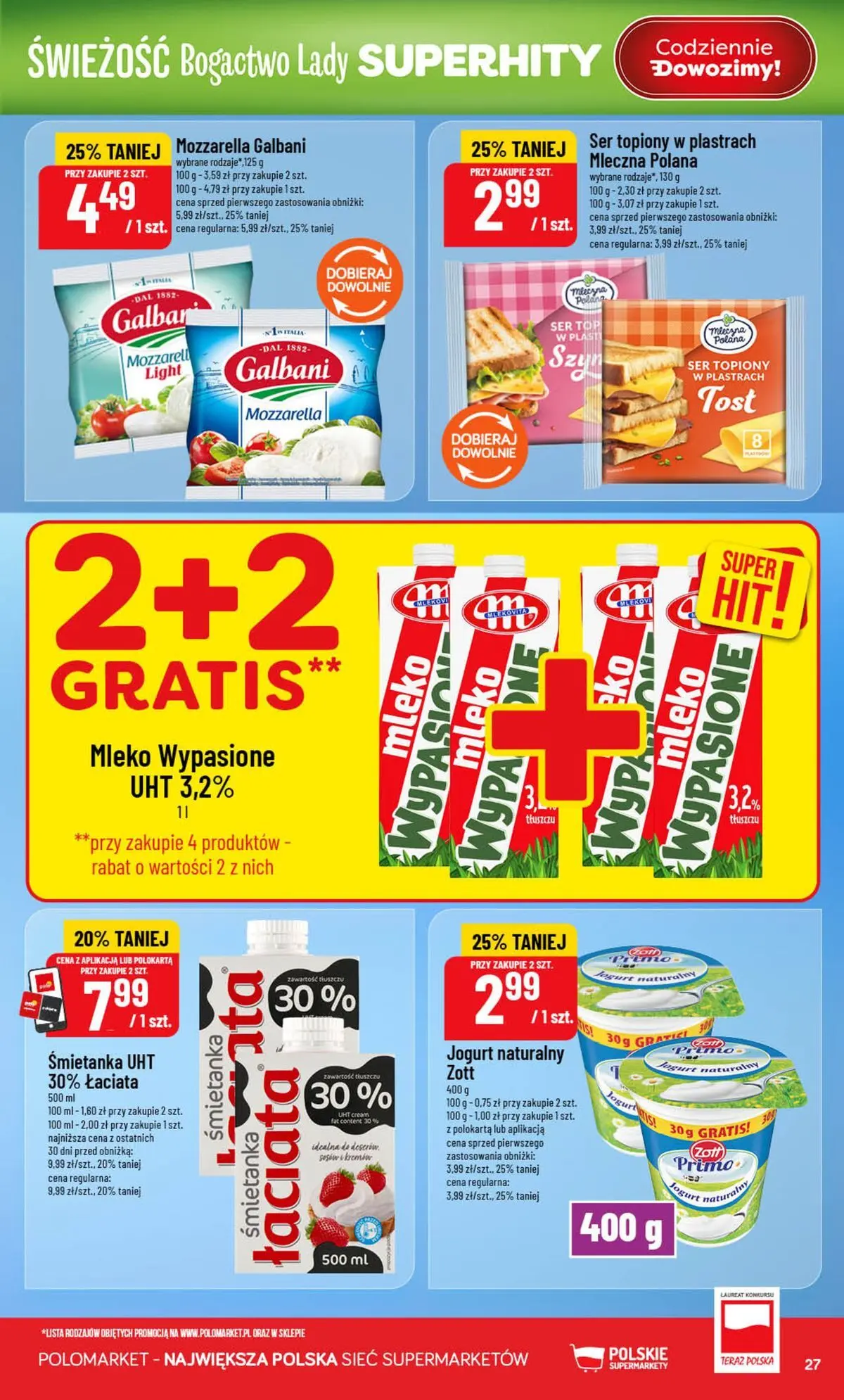 Nowa POLOmarket gazetka od jutra (05.08.2026) | Strona: 27 | Produkty: Ser topiony w plastrach, Jogurt naturalny, Mleko, Jogurt Nowa POLOmarket gazetka od jutra 05.08.2026 | Strona: 27 | Produkty: Ser topiony w plastrach, Jogurt naturalny, Mleko, Jogurt