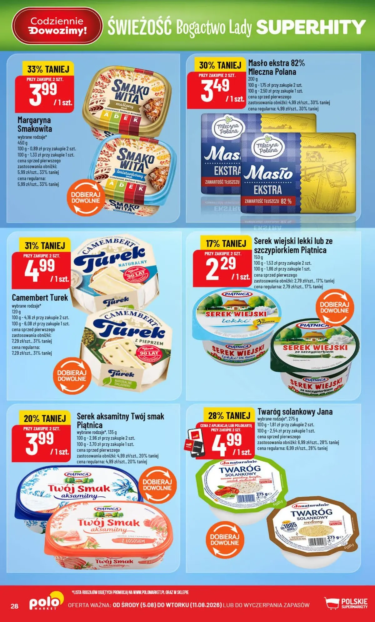 Nowa POLOmarket gazetka od jutra (05.08.2026) | Strona: 28 | Produkty: Serek, Camembert, Serek wiejski, Margaryna Nowa POLOmarket gazetka od jutra 05.08.2026 | Strona: 28 | Produkty: Serek, Camembert, Serek wiejski, Margaryna