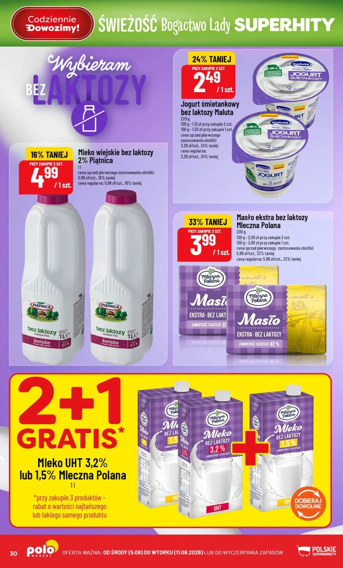 Nowa POLOmarket gazetka od jutra (05.08.2026) | Strona: 30 | Produkty: Bez laktozy, Mleko, Masło, Jogurt Nowa POLOmarket gazetka od jutra 05.08.2026 | Strona: 30 | Produkty: Bez laktozy, Mleko, Masło, Jogurt