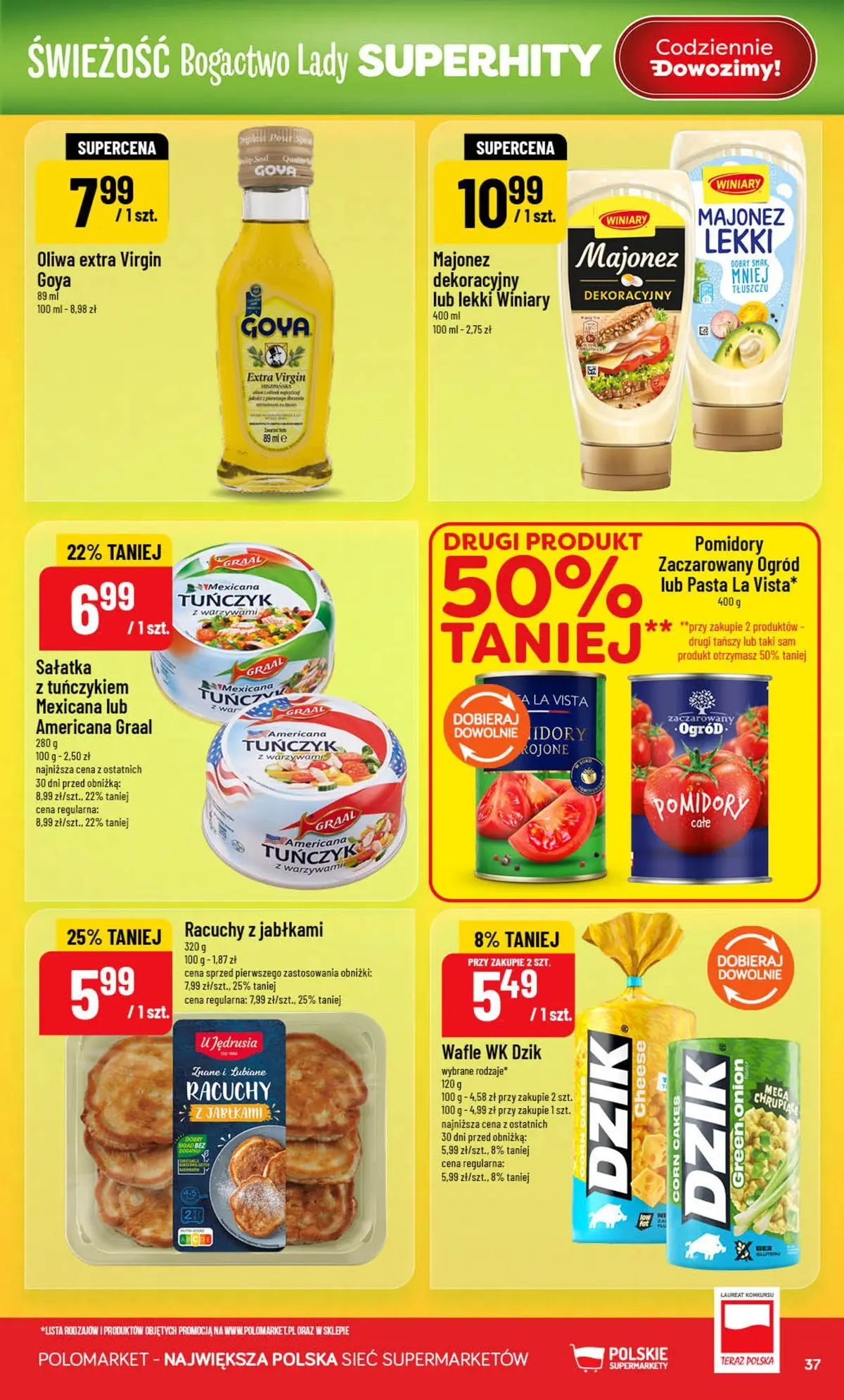 Nowa POLOmarket gazetka od jutra (05.08.2026) | Strona: 37 | Produkty: Tuńczyk z warzywami, Oliwa extra virgin, Pomidory, Majonez Nowa POLOmarket gazetka od jutra 05.08.2026 | Strona: 37 | Produkty: Tuńczyk z warzywami, Oliwa extra virgin, Pomidory, Majonez