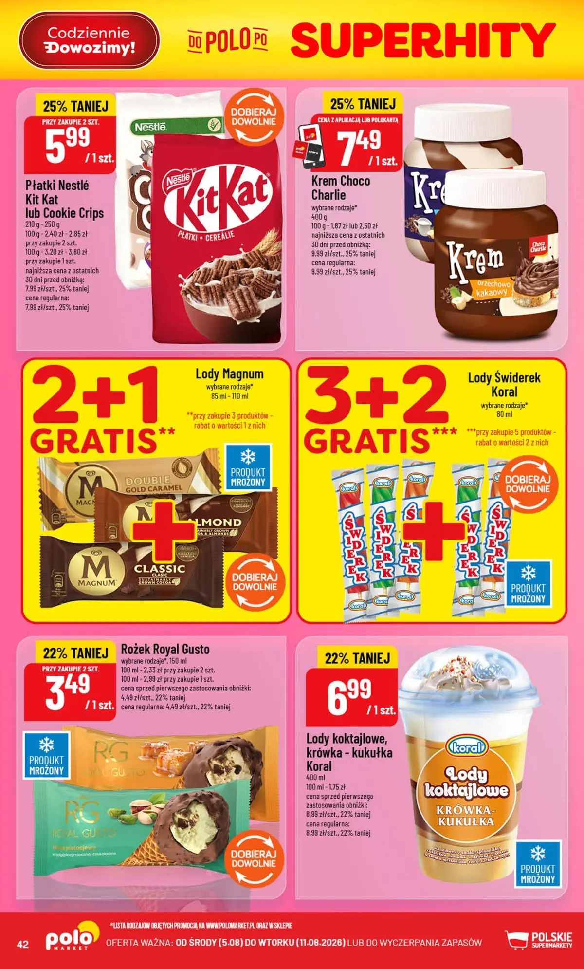 Nowa POLOmarket gazetka od jutra (05.08.2026) | Strona: 42 | Produkty: Krowka, Lody Magnum, Płatki, Lody Nowa POLOmarket gazetka od jutra 05.08.2026 | Strona: 42 | Produkty: Krowka, Lody Magnum, Płatki, Lody