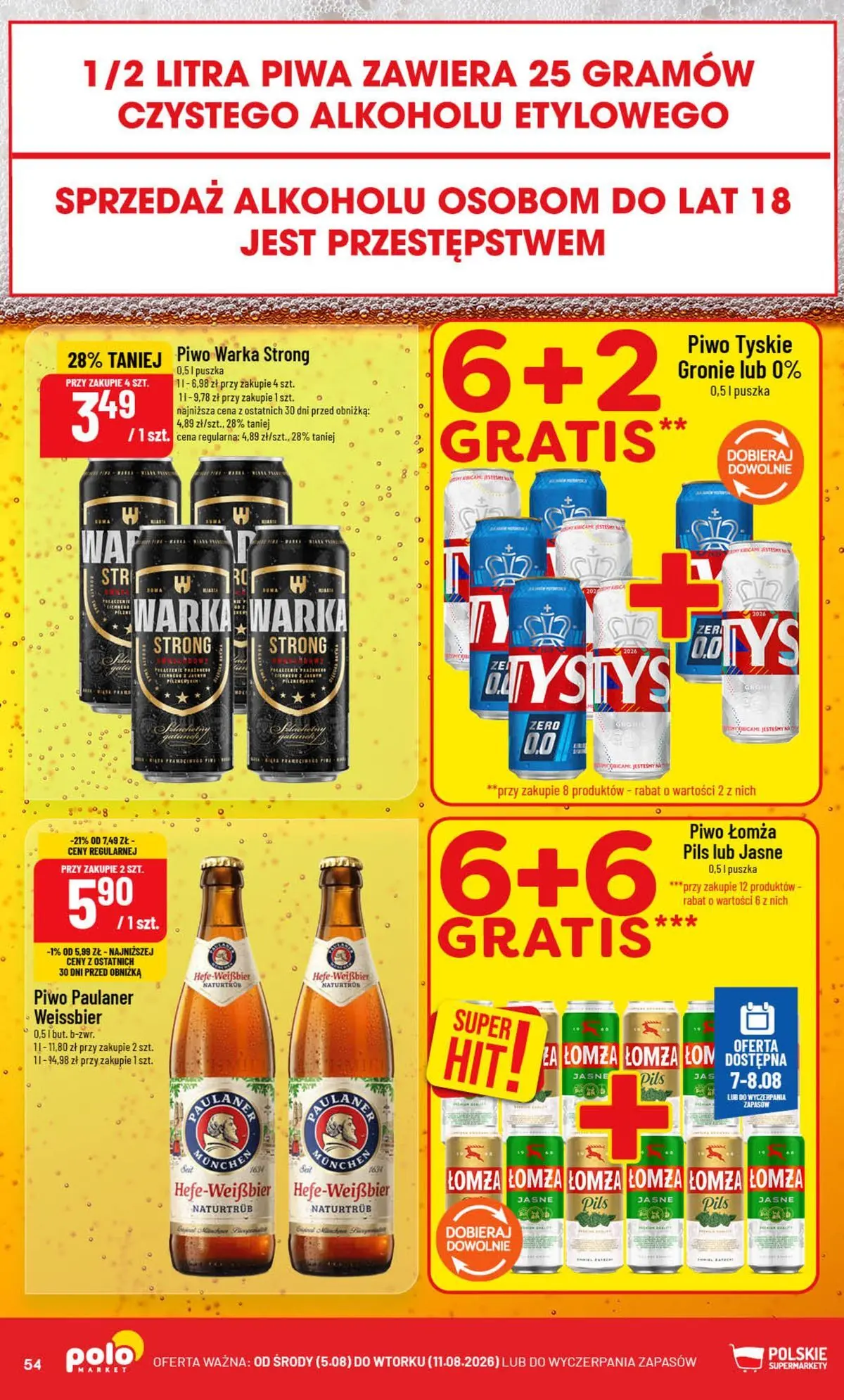 Nowa POLOmarket gazetka od jutra (05.08.2026) | Strona: 54 | Produkty: Warka, Piwo Warka, Tyskie, Piwo Nowa POLOmarket gazetka od jutra 05.08.2026 | Strona: 54 | Produkty: Warka, Piwo Warka, Tyskie, Piwo