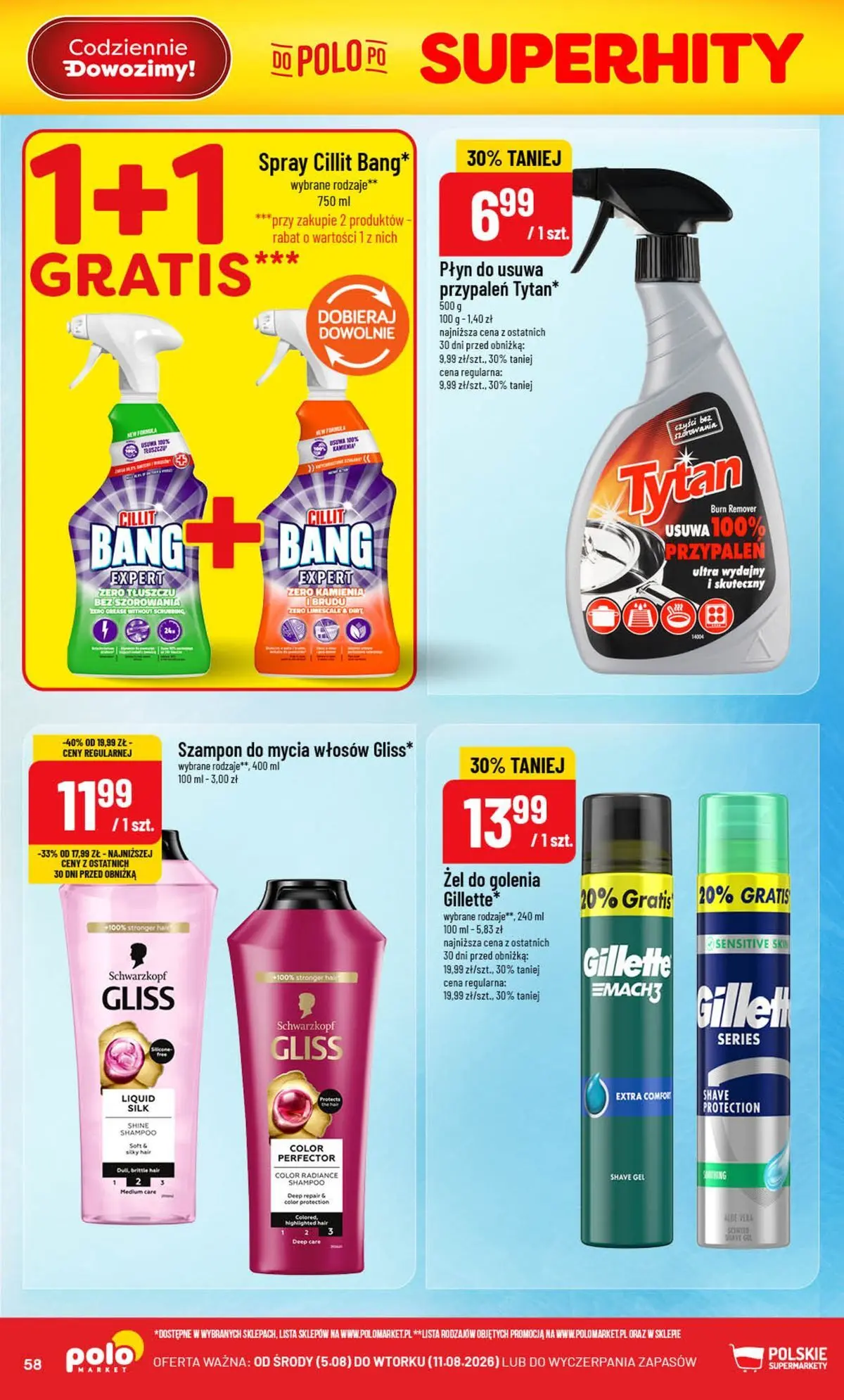 Nowa POLOmarket gazetka od jutra (05.08.2026) | Strona: 58 | Produkty: Gillette, Szampon Nowa POLOmarket gazetka od jutra 05.08.2026 | Strona: 58 | Produkty: Gillette, Szampon