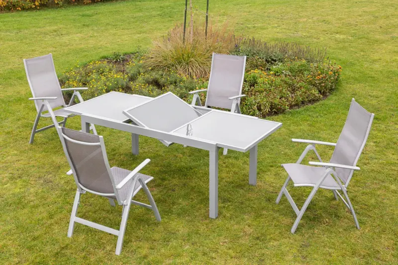 Gartentisch ausziehbar Metall/ Glas L: 120-180 cm
