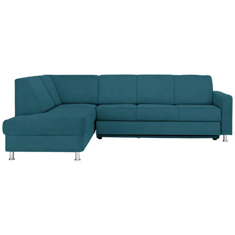 Ecksofa in Flachgewebe Blau Schlaffunktion 198/256 cm