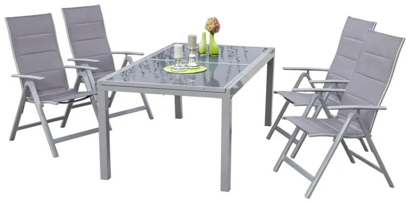 Gartengarnitur 5-tlg. Taviano Metall/Textil/Glas