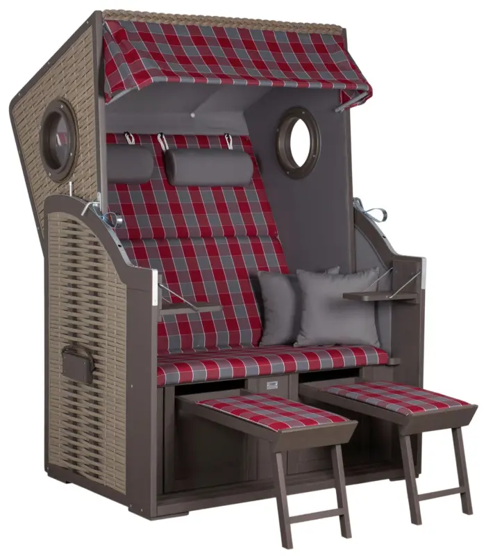 Strandkorb Twin View Grau/Rot