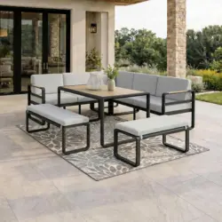 Dining-Loungeset Aruba Hellgr. /Schwarz Outdoorstoff/Metall