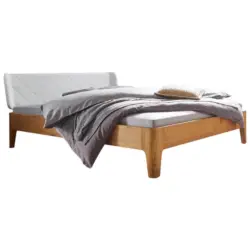 Bett 140/200 cm in Wei&szlig;, Eichefarben