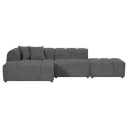 Ecksofa in Cord Dunkelgrau Zierkissen, R&uuml;cken echt 162/313 cm