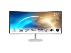 MSI pro MP341CQWDE 34 Zoll Curved Monitor, UWQHD, 1 ms Reaktionszeit, 300 cd/m&sup2;, 100 Hz, Wei&szlig;