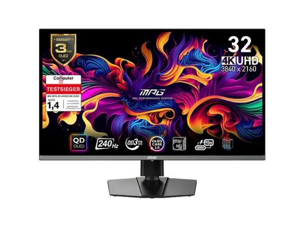 MSI MPG 321URXDE QD-OLED 31,5 Zoll Monitor, UHD 4K, 1 ms Reaktionszeit, 250 cd/m&sup2;, 240 Hz, Schwarz