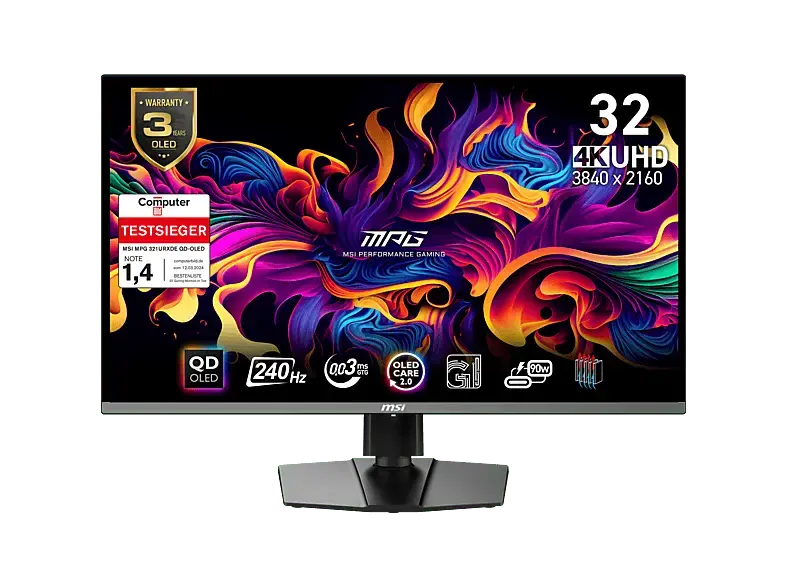 MSI MPG 321URXDE QD-OLED 31,5 Zoll Monitor, UHD 4K, 1 ms Reaktionszeit, 250 cd/m&sup2;, 240 Hz, Schwarz