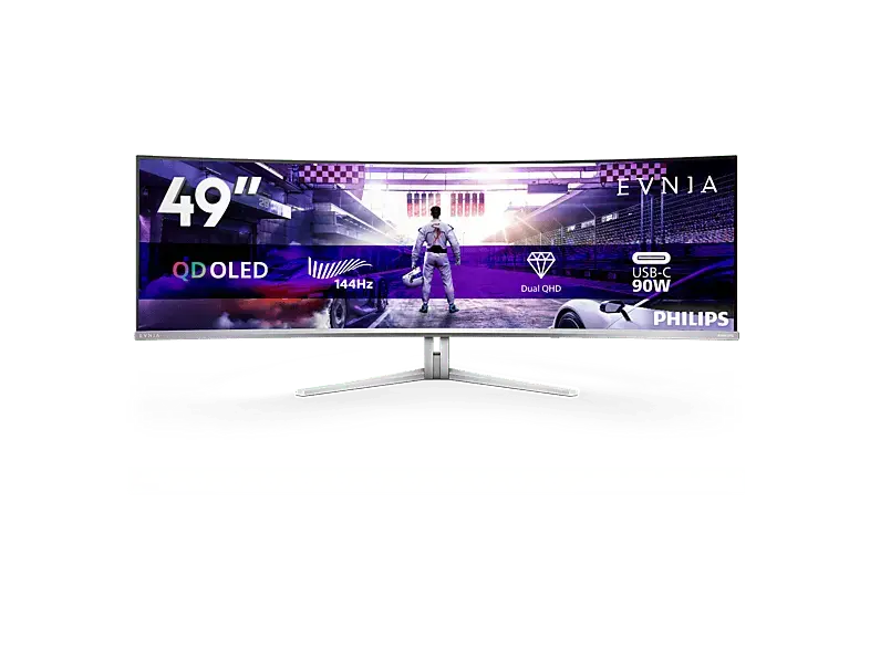 PHILIPS 49M2C8900L/00 48,9 Zoll Curved Gaming Monitor, DQHD, 0,03 ms Reaktionszeit, 250 cd/m&sup2;, 144 Hz, Wei&szlig;