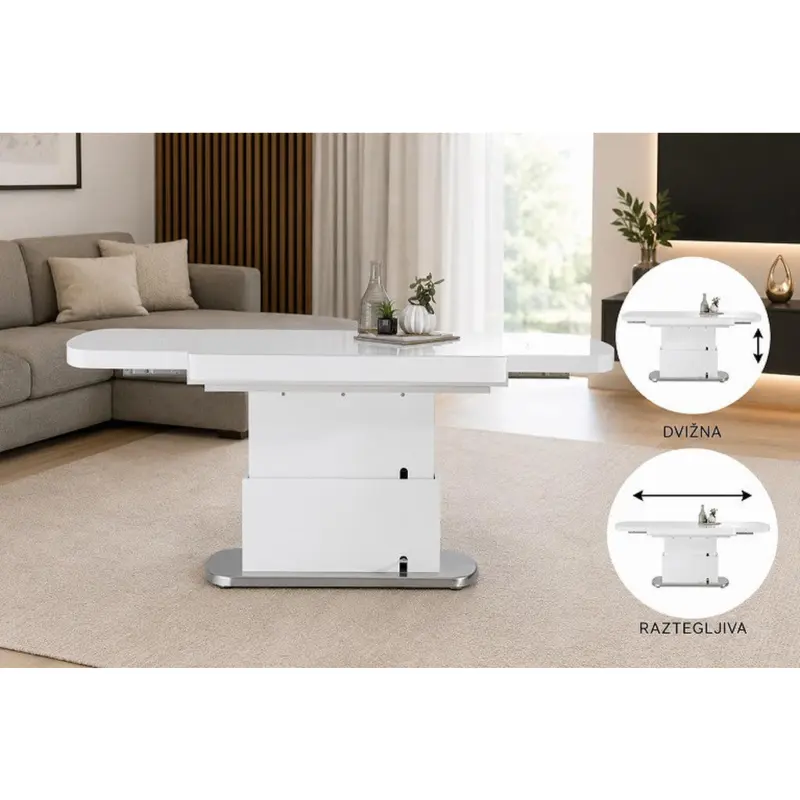 Couchtisch in Metall, Glas, Holzwerkstoff 120-180/75/50-78 cm