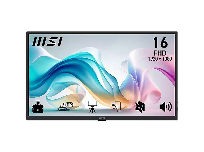 MSI pro MP165DE E6 15,6 Zoll Tragbarer Monitor, Full-HD, 4 ms Reaktionszeit, 250 cd/m&sup2;, 60 Hz, Schwarz