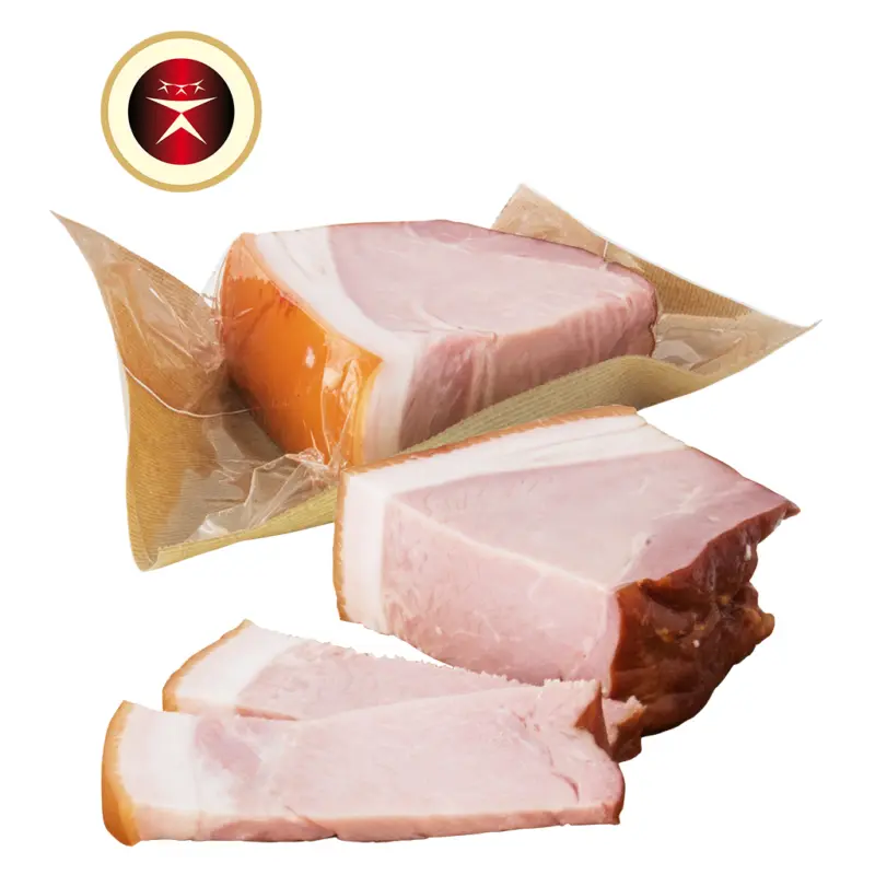 Schweinefleisch mit Knoblauch gep&ouml;kelt, gegart und ger&auml;uchert, enth&auml;lt zugesetztes Wasser
