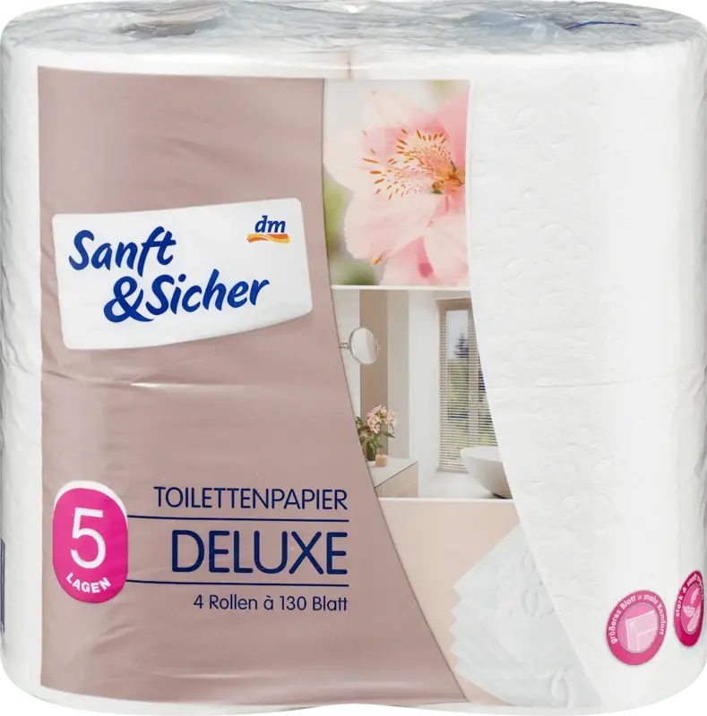 Set de 4 role de h&acirc;rtie igienică Deluxe5 straturi (4x130 foi)