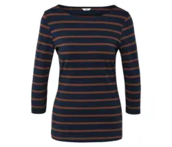 Gestreiftes Shirt mit 3/4-Arm, navy-cognac