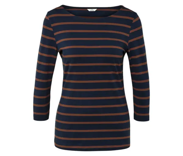 Gestreiftes Shirt mit 3/4-Arm, navy-cognac