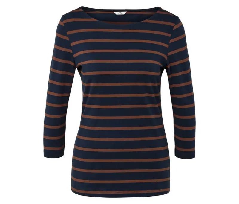 Gestreiftes Shirt mit 3/4-Arm, navy-cognac