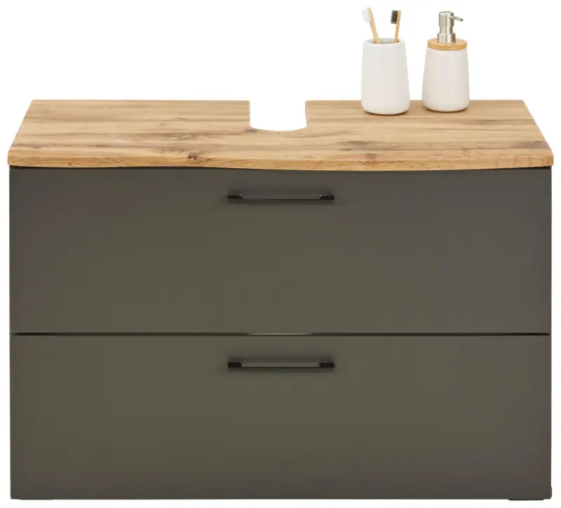 Waschbeckenunterschrank in Eichefarben/Grau