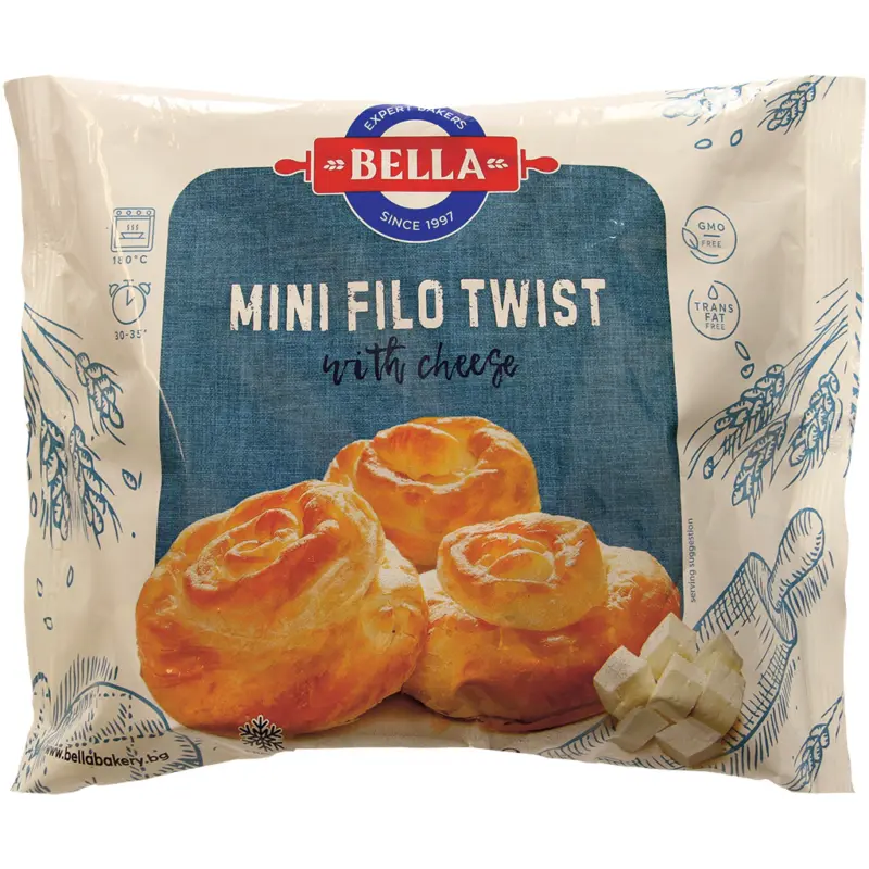 Mini-Filoteigschnecken mit F&uuml;llung mit K&auml;se, tiefgefroren