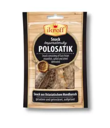 Snack aus Ostasiatischem Mondbarsch, gesalzen und getrocknet aufgetaut.
