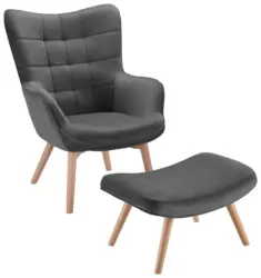 Sessel mit Hocker Merlin Grau Samt