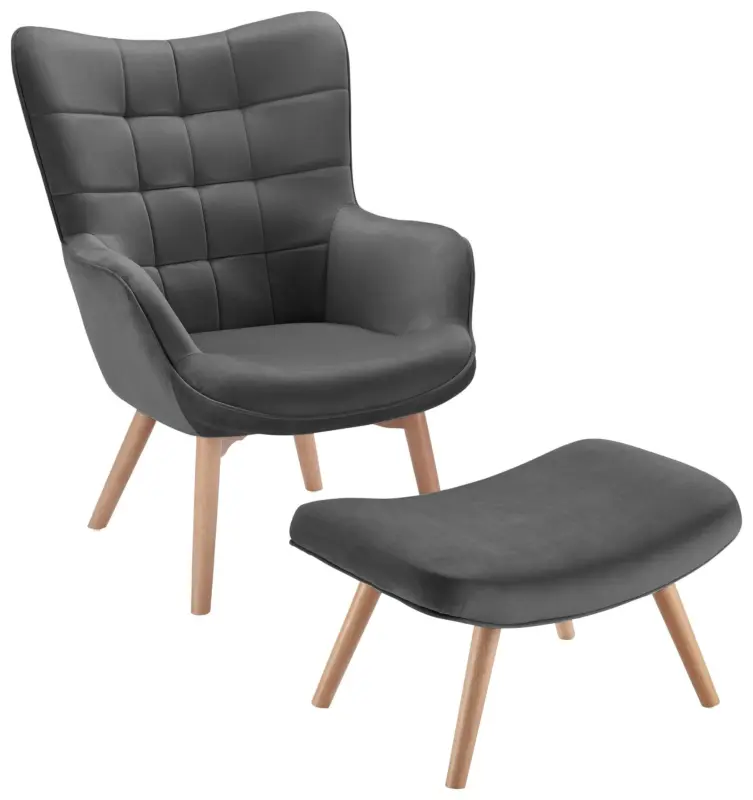 Sessel mit Hocker Merlin Grau Samt