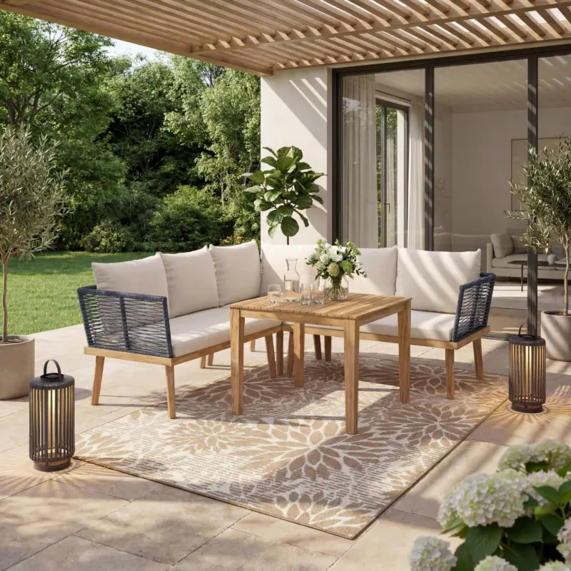 Dining-Loungeset Julina Creme Outdoorstoff/Metall