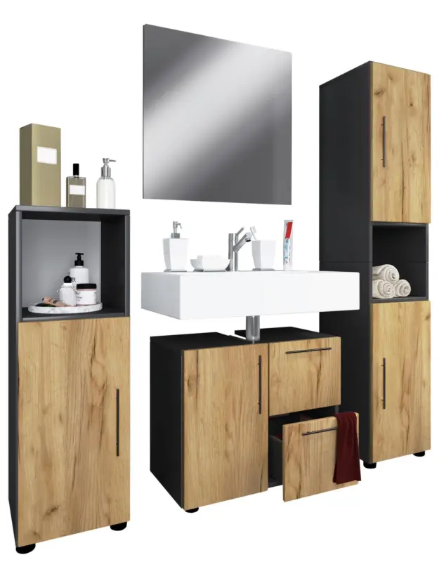 Badezimmer Flandu Honigeiche/Anthrazit