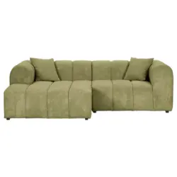 Ecksofa 162/250 cm in Cord Hellgr&uuml;n Zierkissen, R&uuml;cken echt 162/250 cm