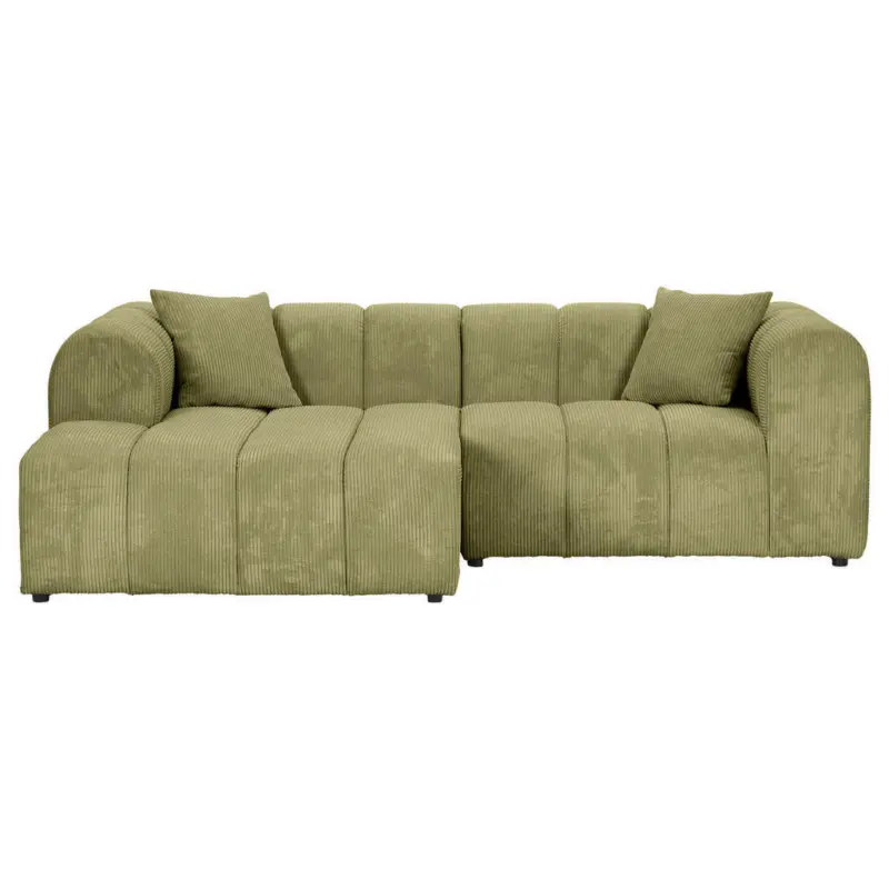 Ecksofa 162/250 cm in Cord Hellgr&uuml;n Zierkissen, R&uuml;cken echt 162/250 cm