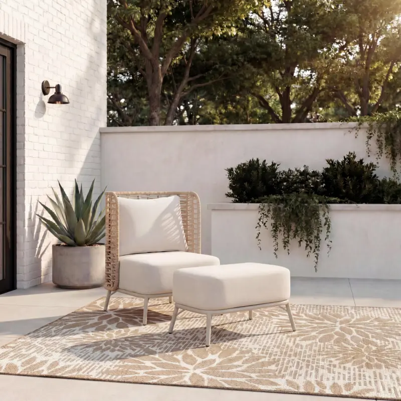 Gartensessel Iska Creme Outdoorstoff/Metall +Abdeckung
