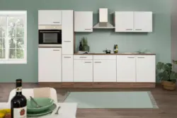 K&uuml;chenzeile Economy o. Ger&auml;te Wei&szlig;/Eiche B: ca. 300 cm