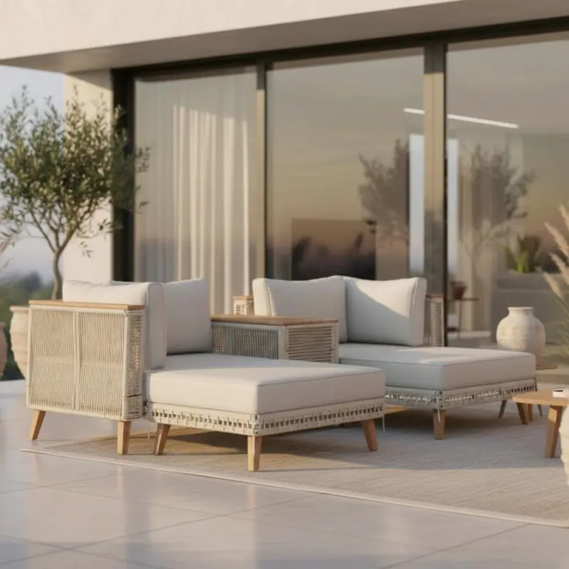 Loungegarnitur Marilou Creme/ Hellgr Outdoorstoff/Kunststoff