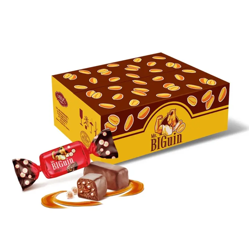 &ldquo;BIGUIN CRISPY&rdquo; Konfekt mit Knusperb&auml;llchen 10,8% und Karamellf&uuml;llung 11,2% in kakaohaltigen Fettglasur 25% /lose