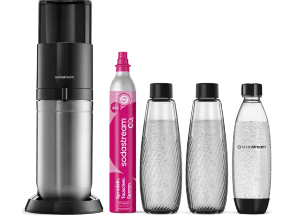 Sodastream 1016813498 Duo Standard Vorteilspack Wassersprudler mit 3-Flaschen, CO&sup2; Zylinder inklusive , Titan