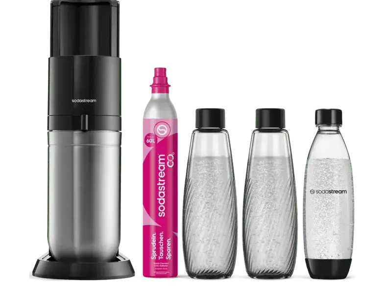 Sodastream 1016813498 Duo Standard Vorteilspack Wassersprudler mit 3-Flaschen, CO&sup2; Zylinder inklusive , Titan