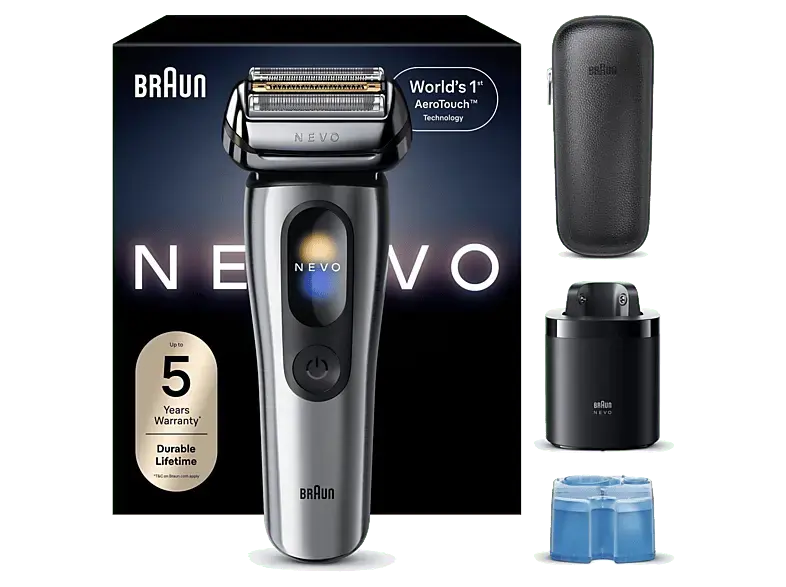 Braun Nevo 15000cc Elektrorasierer (Akkubetrieb, Silber, Nevo Scherkopf mit AeroTouch-Rasiertechnologie)