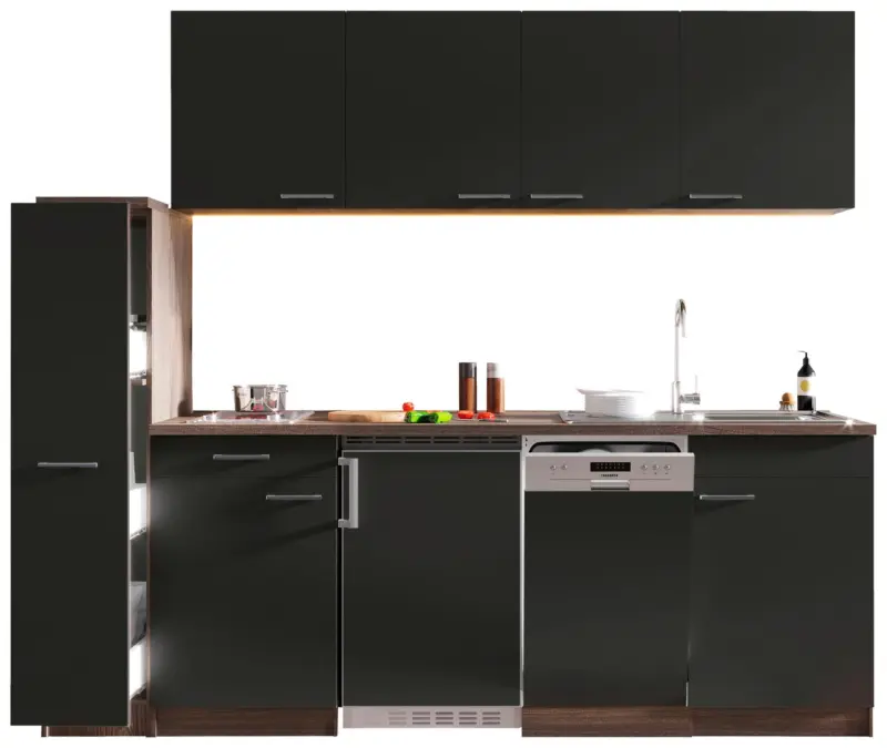 K&uuml;chenblock Oliver mit Ger&auml;ten ca. 225 cm Grau
