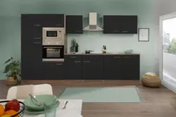 K&uuml;chenzeile mit Ger&auml;ten Eiche farben/Schwarz B: ca. 330 cm