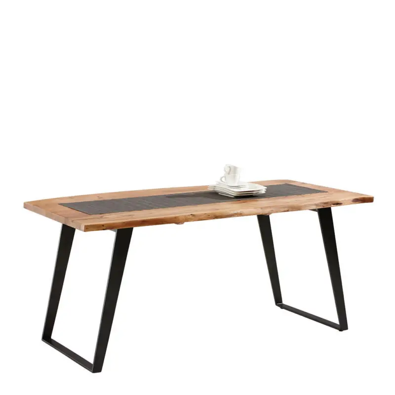 Esstisch 175/90/76 cm Echtholz Holz, Metall rechteckig Schwarz, Akaziefarben