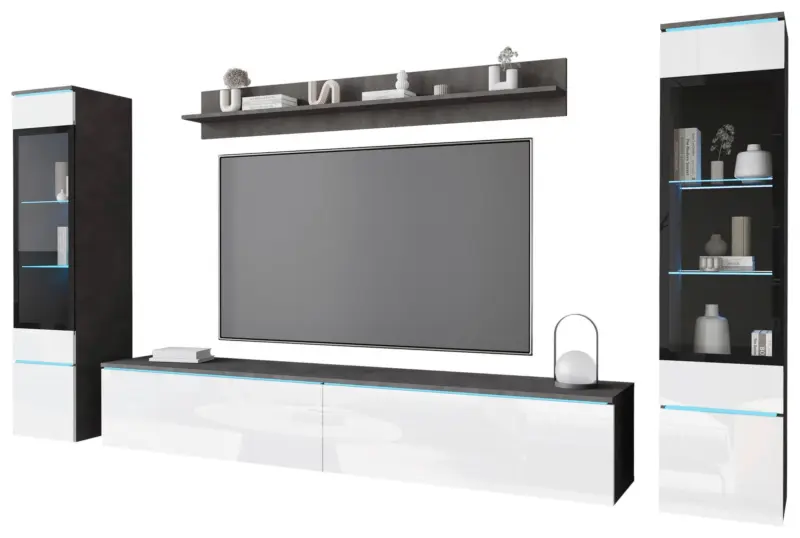 Wohnwand Vera 4-tlg. ca. 240x130 cm Anthrazit/Wei&szlig;